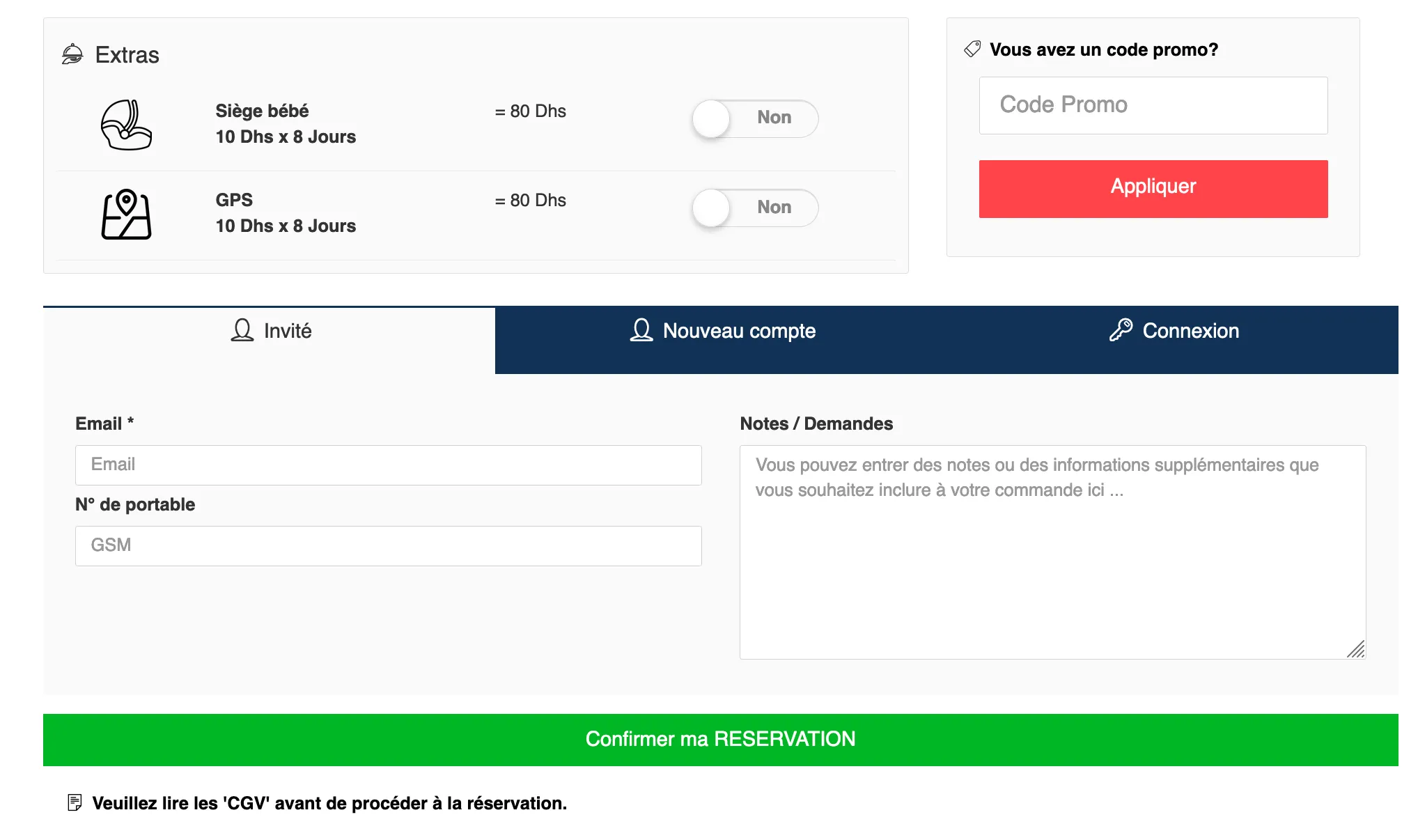Interface de gestion des réservations
