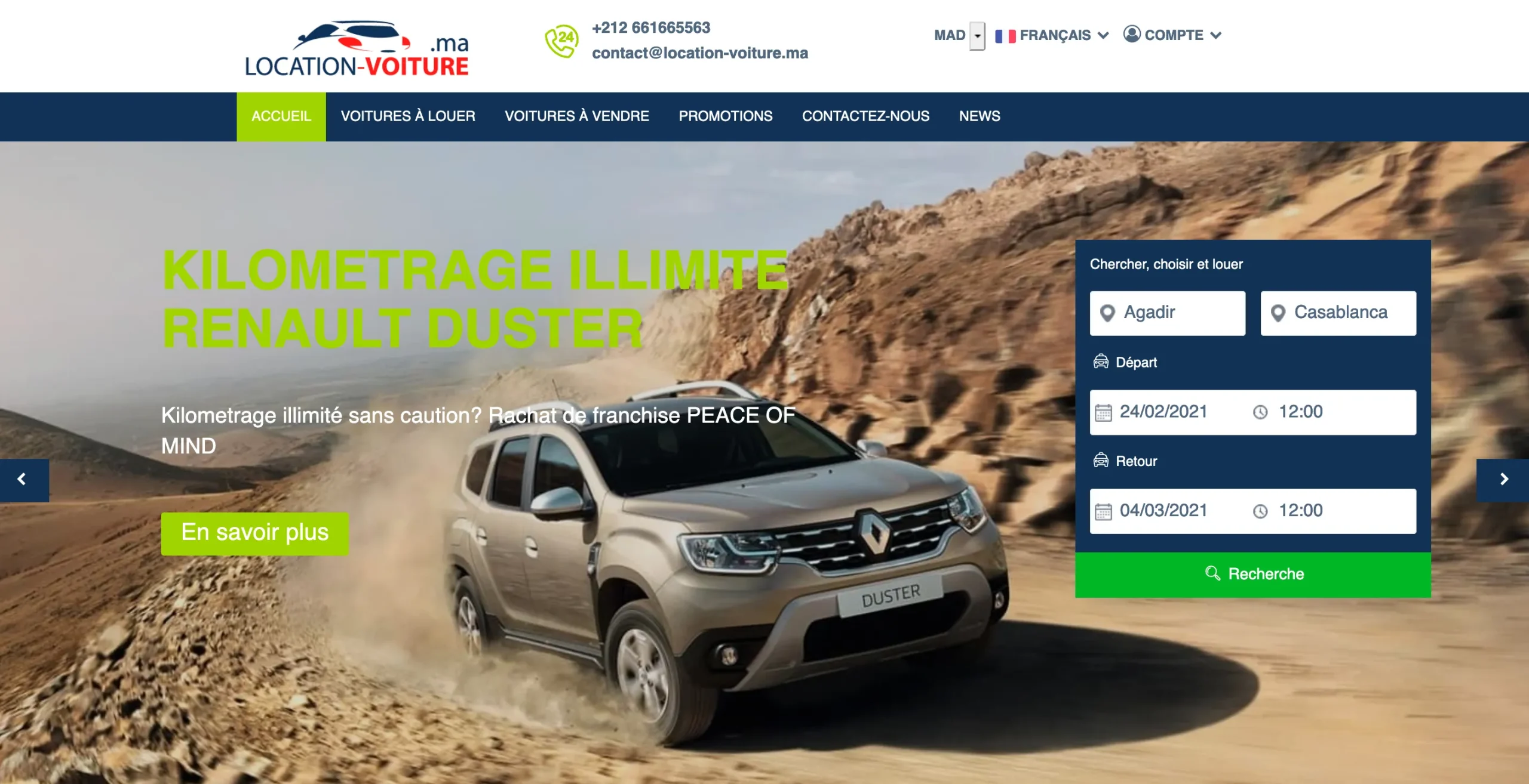 Kilométrage illimité sans caution pour Renault Duster